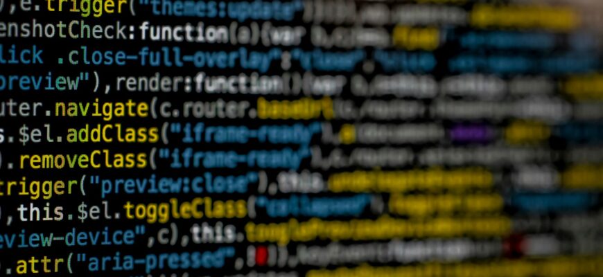 yellow and blue data code displayed on screen