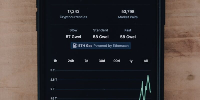 a cell phone with a graph on the screen