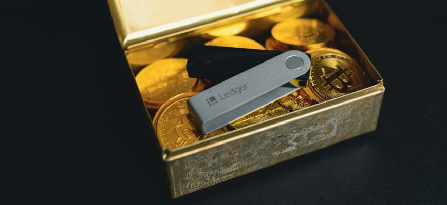 a swiss army knife sitting in a box of gold coins