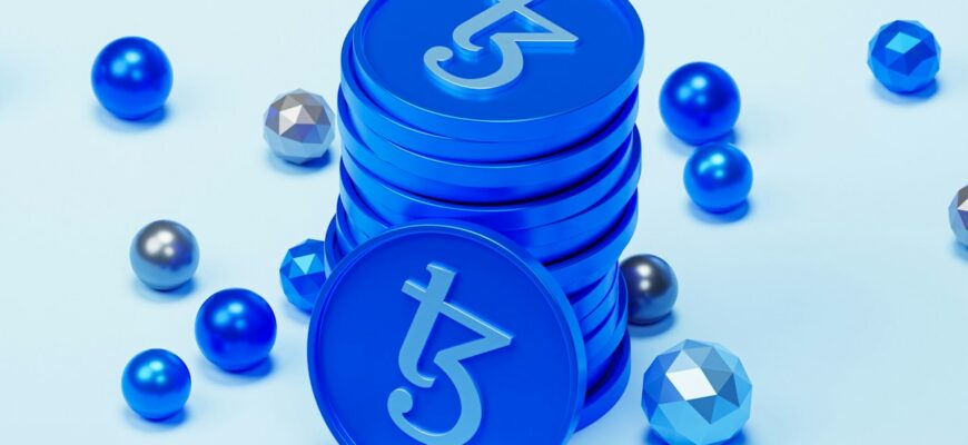 a stack of blue tokens sitting on top of a table